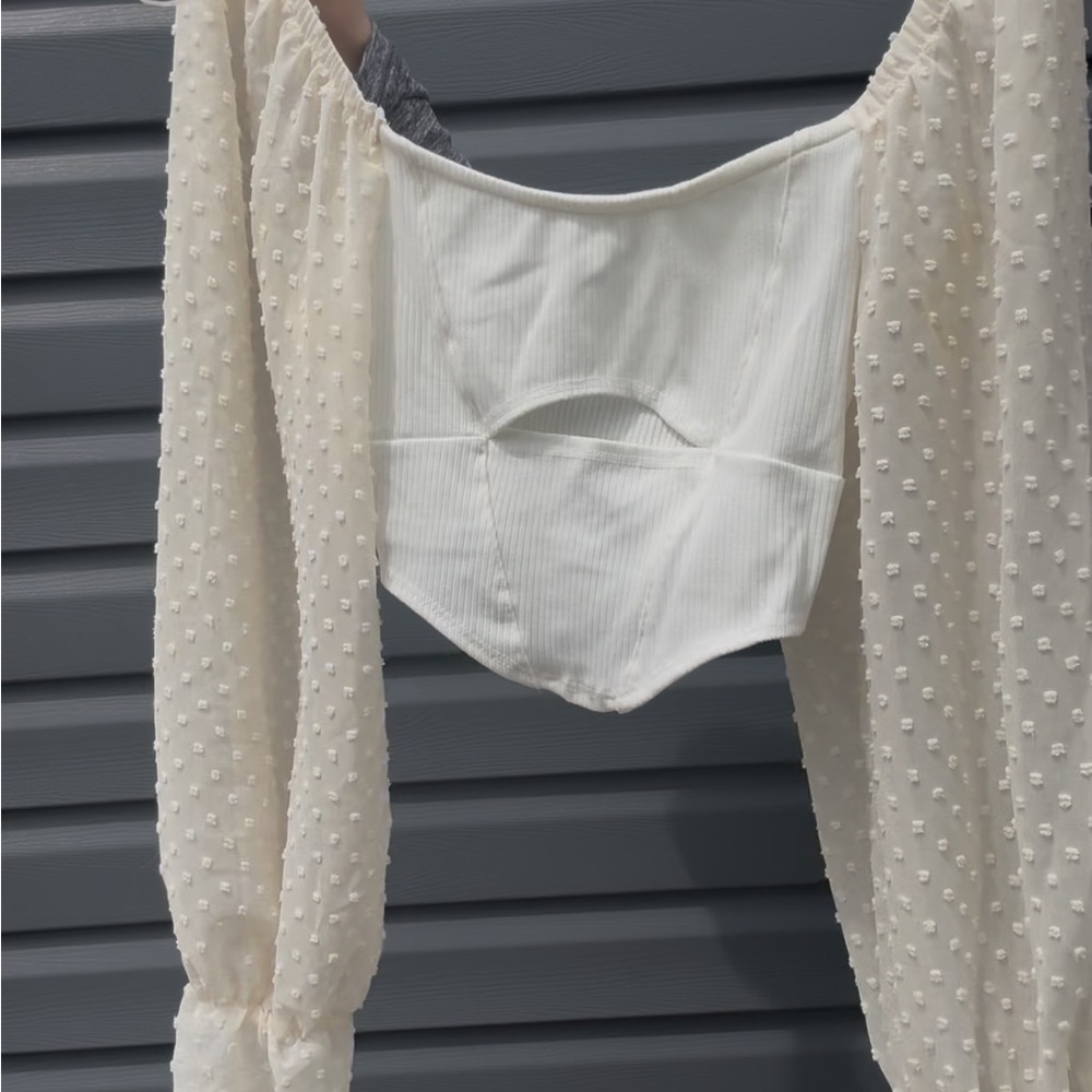 Urban Outfitters Cream Ribbed Crop Top